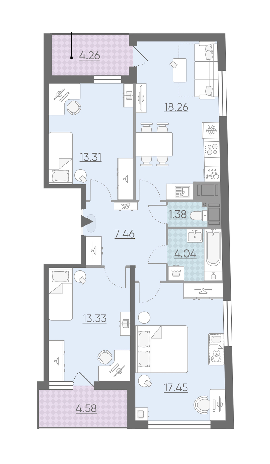 Трехкомнатная квартира в : площадь 79.65 м2 , этаж: 15 – купить в Санкт-Петербурге